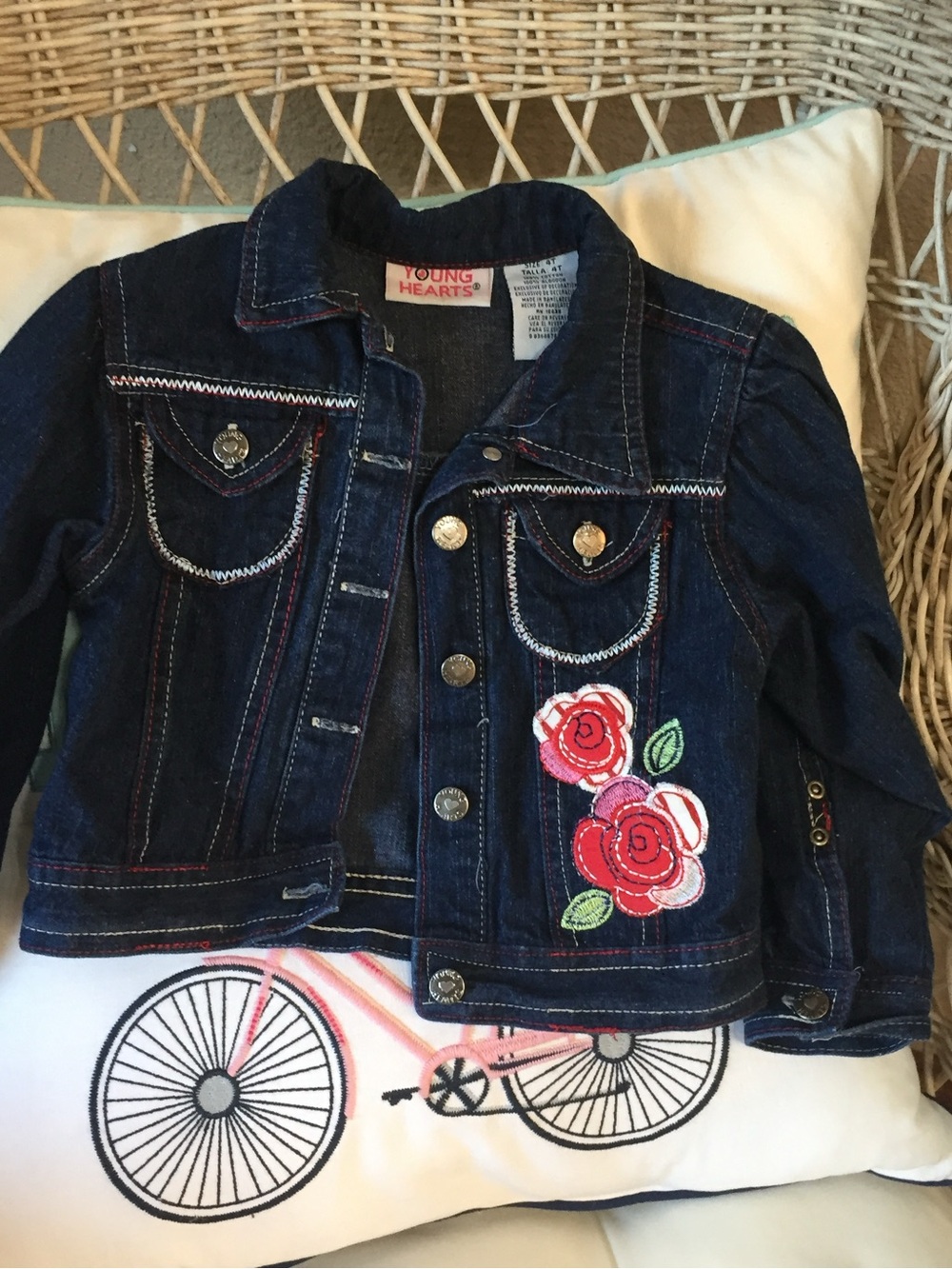 Young Hearts Girls' Dark Blue Denim Jacket with Rose Patch